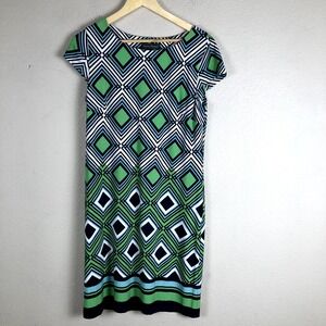 Jessica Howard Geometric Dress Womens Medium Green Blue Corpcore Casual Colorful